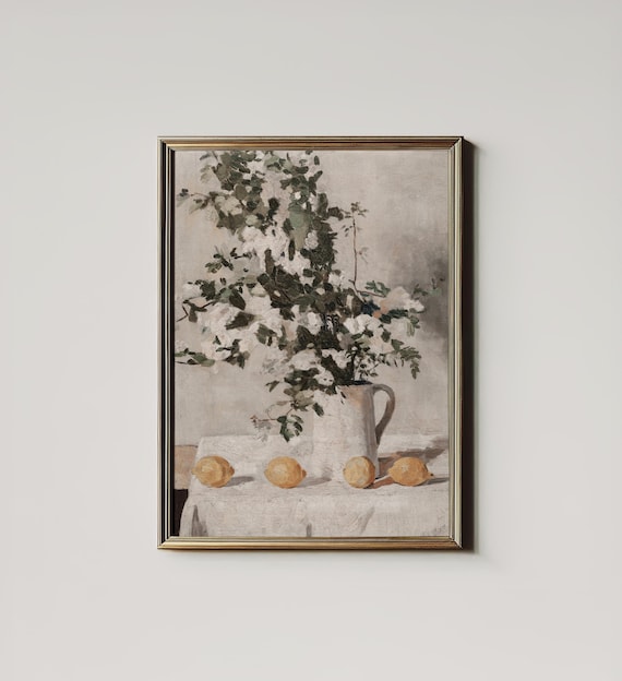 Spanish Kitchen Lemon Painting, Vintage Kitchen Art Print