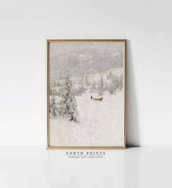 Snowy Winter Landscape Vintage Christmas Art Print