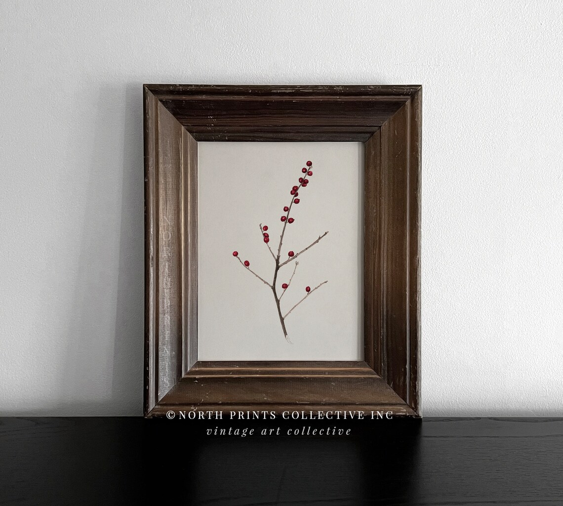 Winter Berry Branch Vintage Christmas Art Print - Image 4