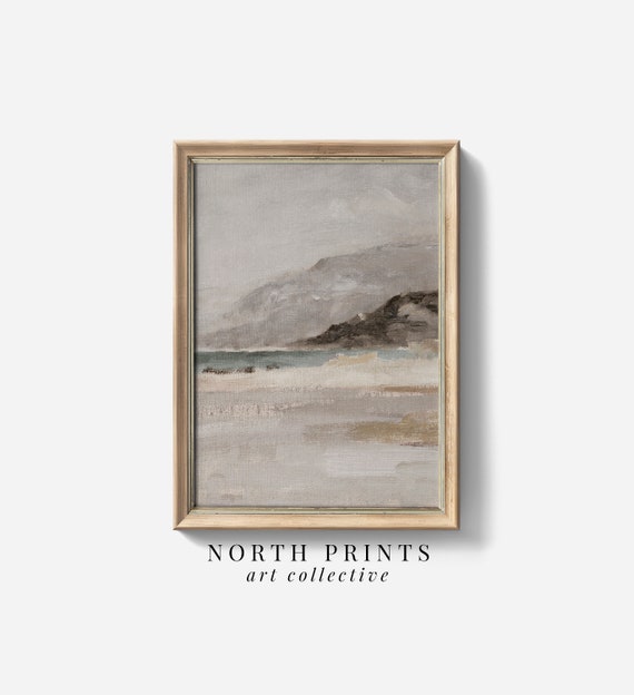 Summer Coastal Beach Painting, Muted Beach House Art Print
