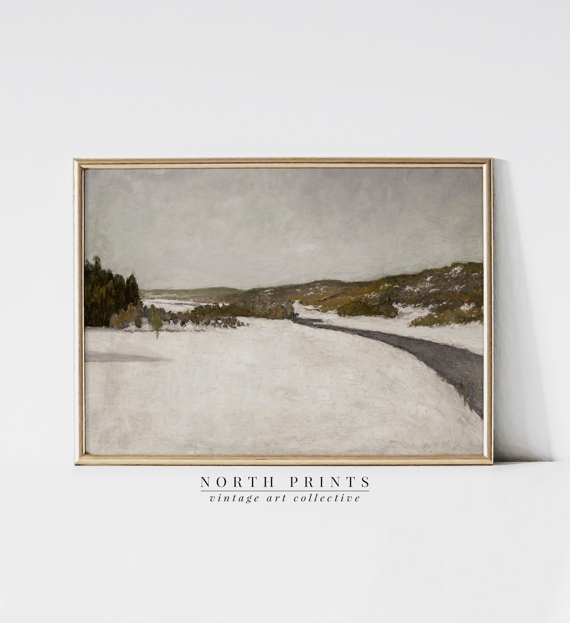 Vintage Winter Landscape Painting, Farmhouse Decor