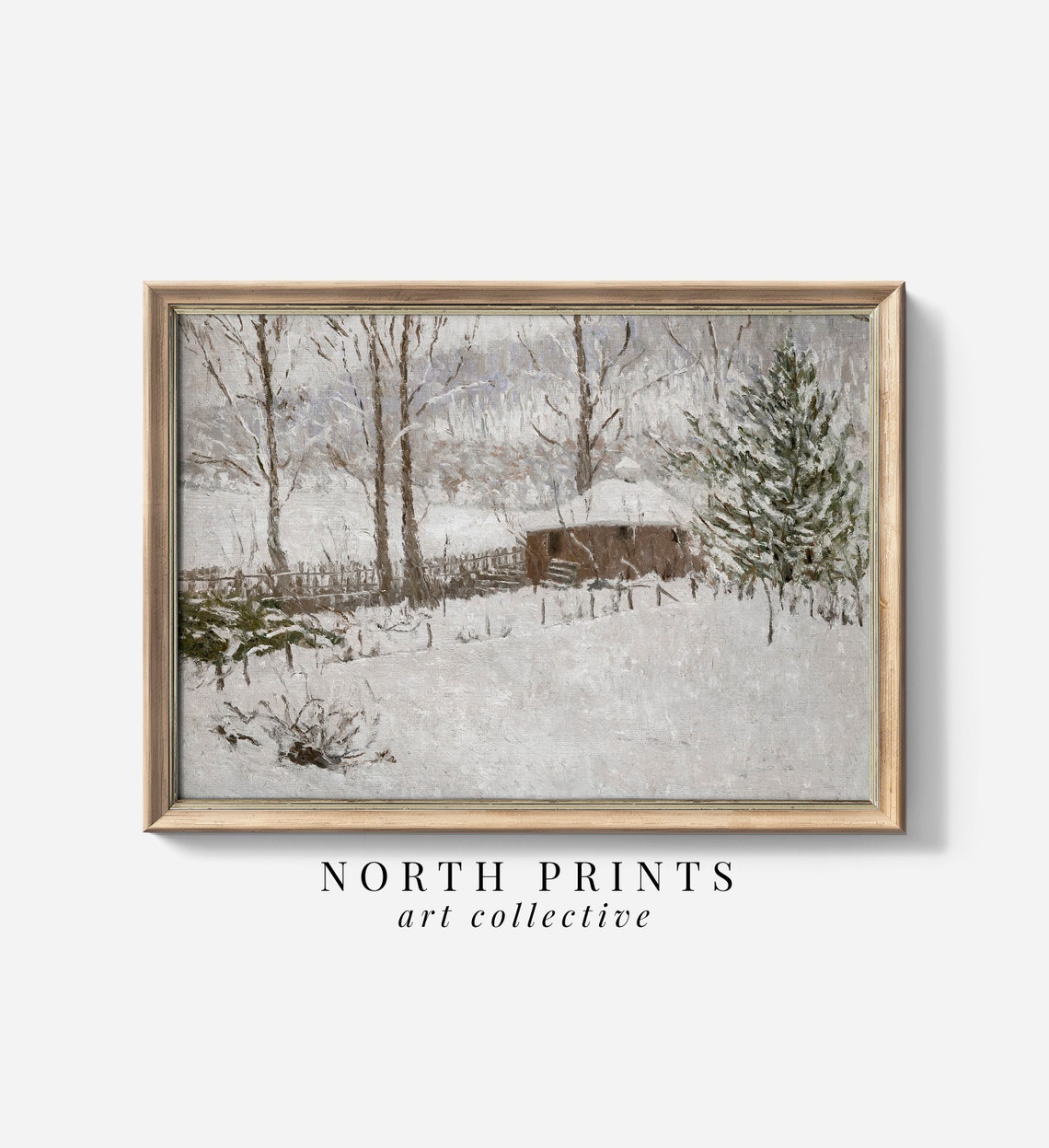 Impressionist Snowy Cabin Winter Woods Rustic Landscape Art Poster
