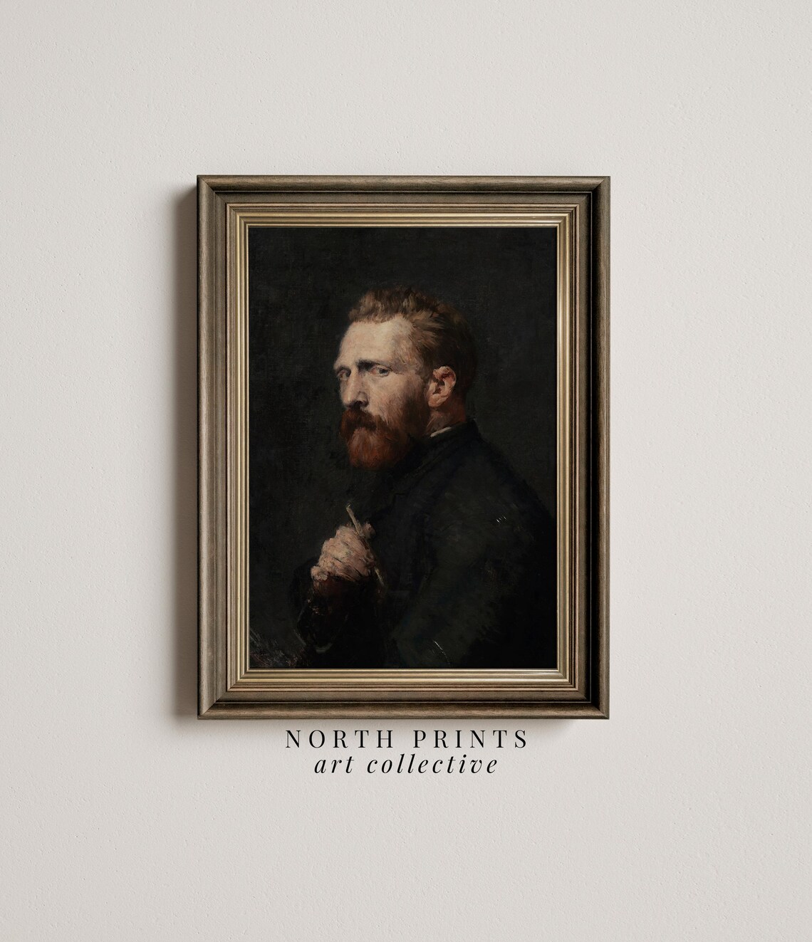 Vintage Man Portrait Painting, Dark Moody Portrait
