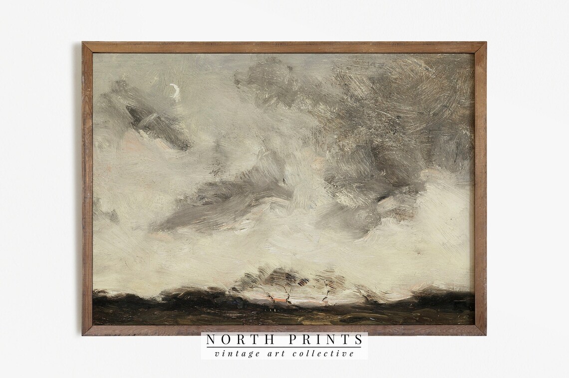 Moody Horizon Landscape Print, Vintage Cloud Study