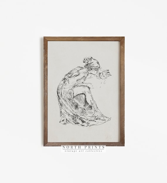 Mother and Child Vintage Sketch Nursery Art Print