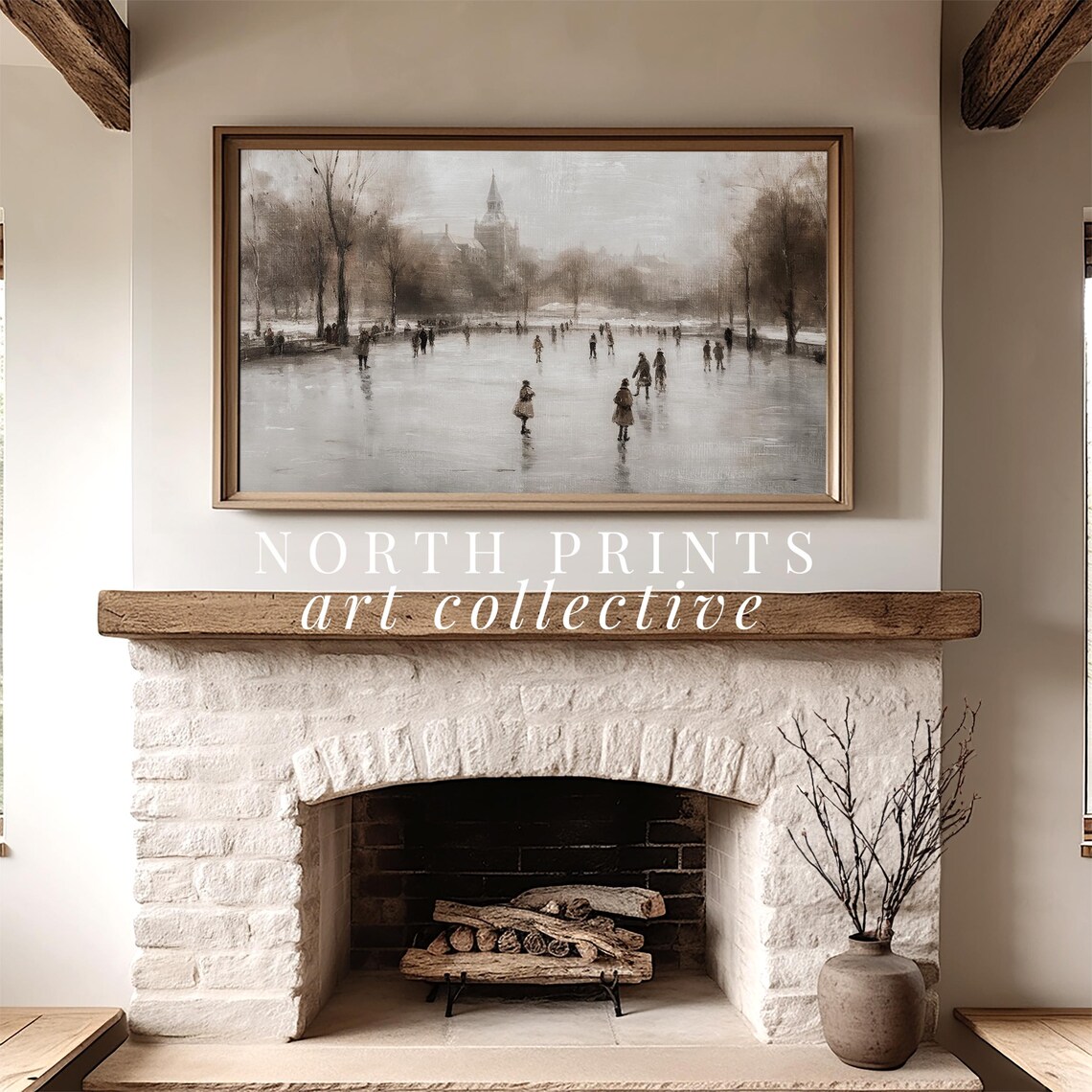 Winter Skating Rink Painting Art, Christmas Farmhouse - Image 4