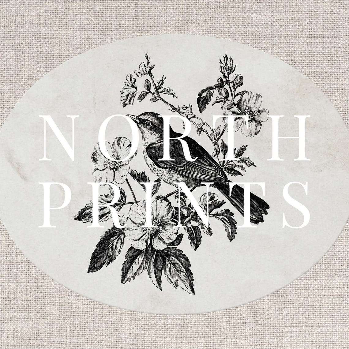 Bird On Blossom Branch Oval Engraving Vintage Bird Art Print - Image 2