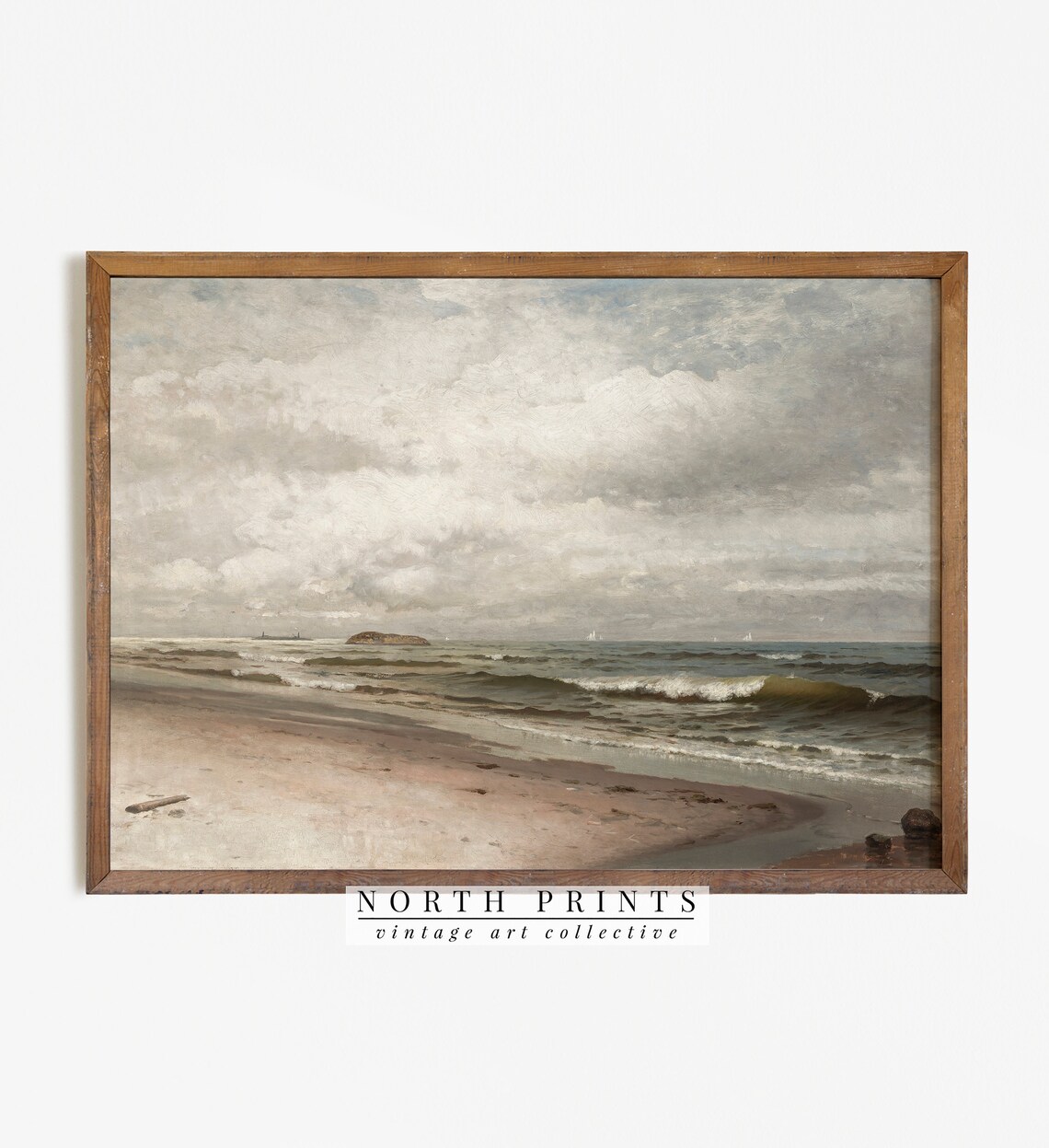 Vintage Seascape Oil Painting, Coastal Wall Decor