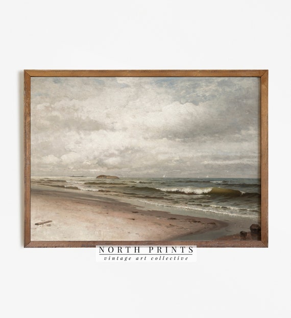 Vintage Seascape Oil Painting, Coastal Wall Decor