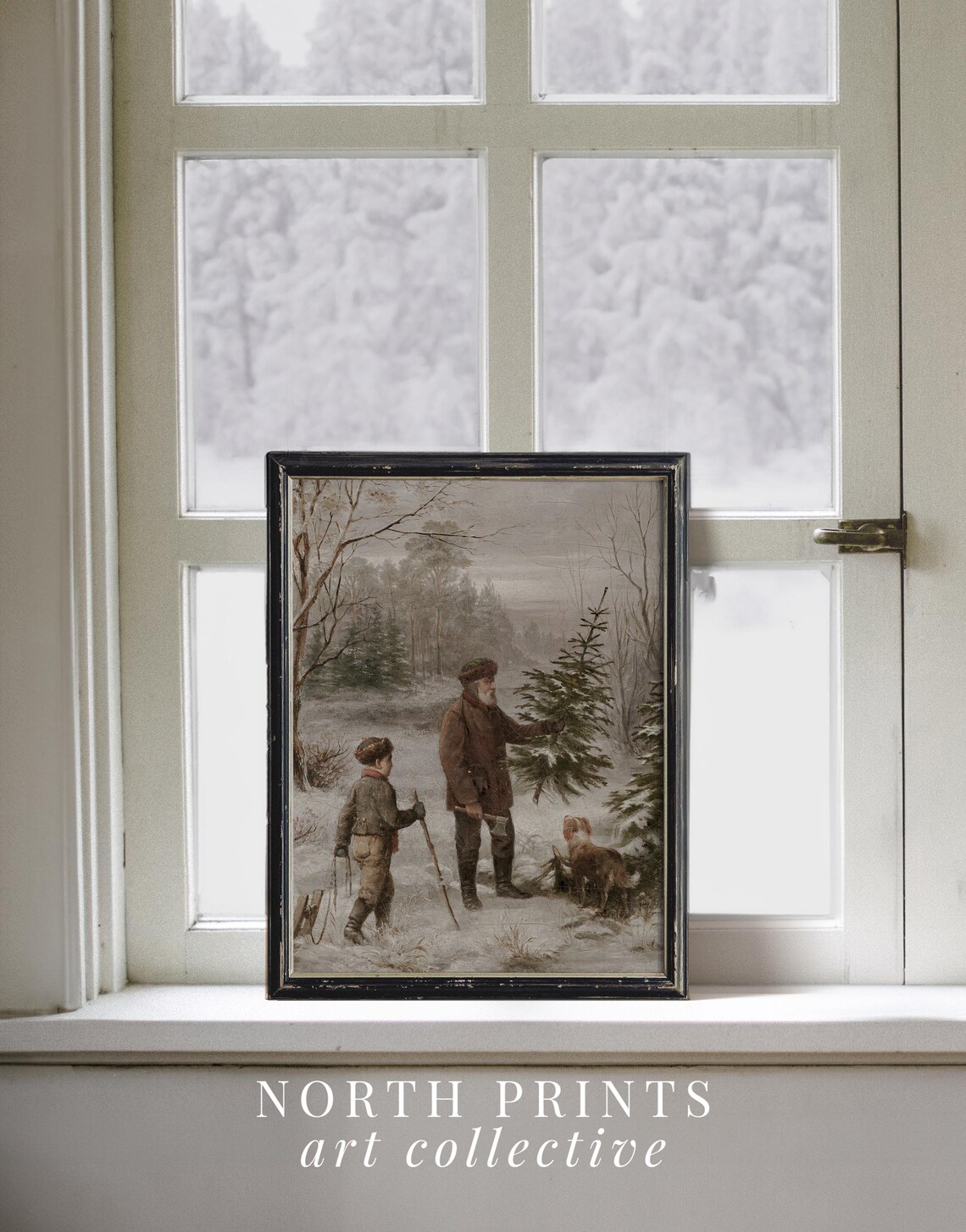 Country Christmas Vintage Painting Winter Art Print - Image 3