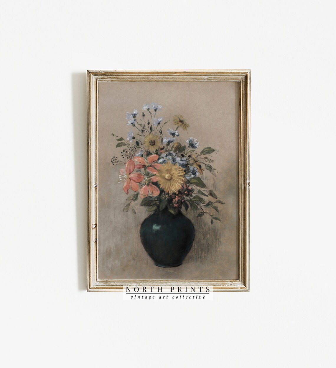Vintage Wildflower Bouquet Still Life Oil Painting Floral Poster - Image 4