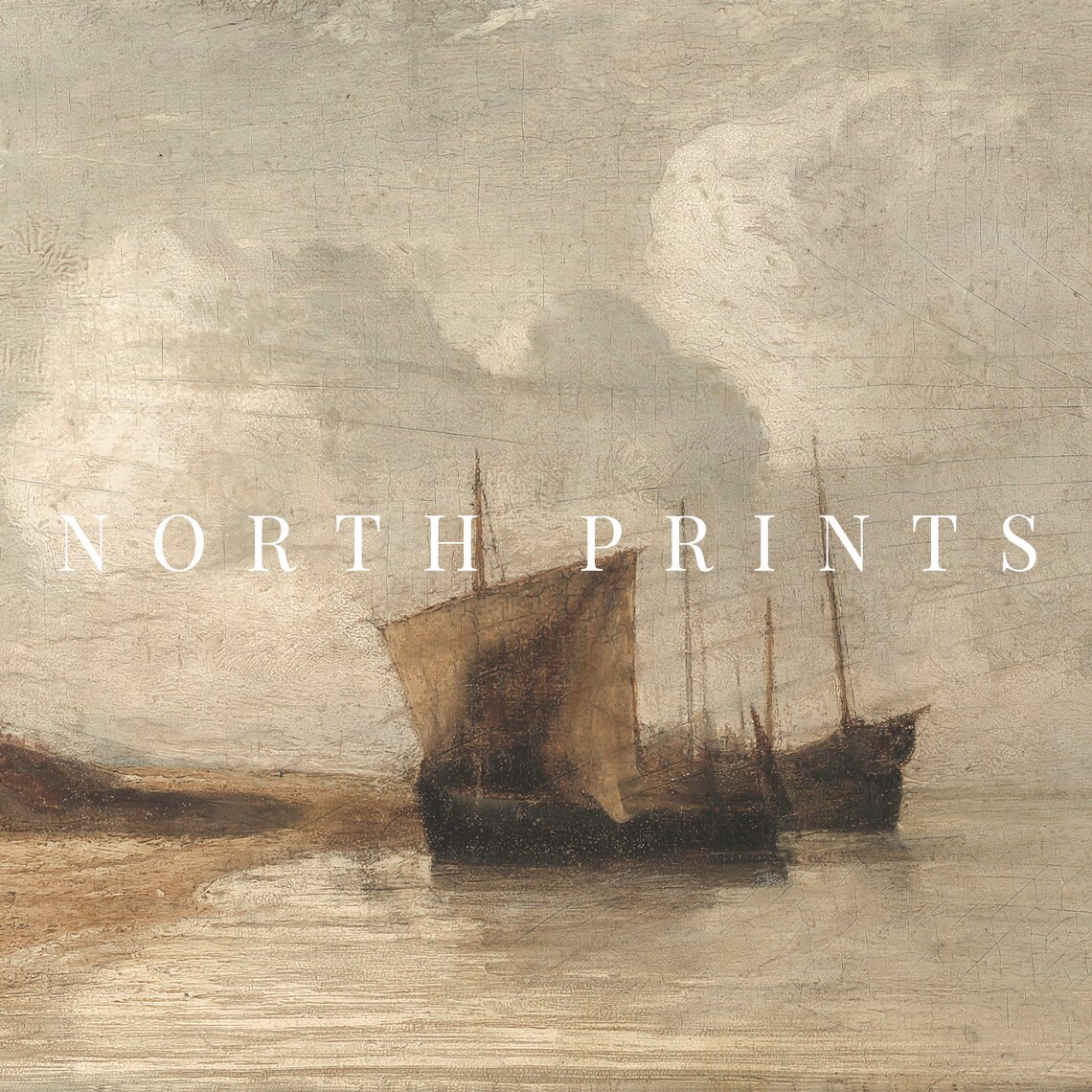 Moody Moored Sailboats Misty Harbor Earthy Vintage Travel Poster - Image 2