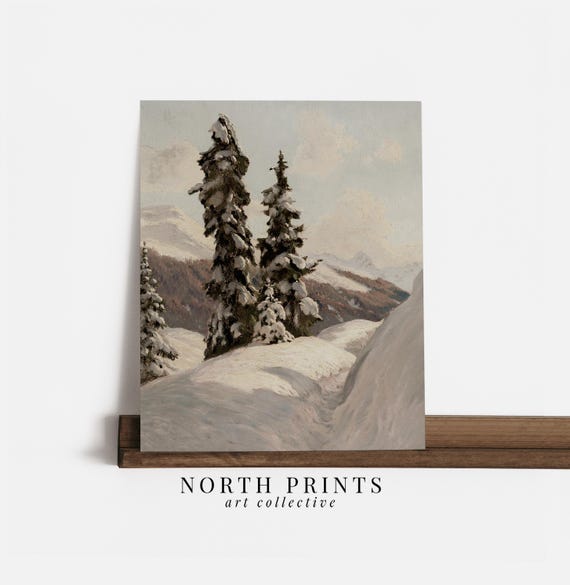 Vintage Winter Alpine Landscape Art Print