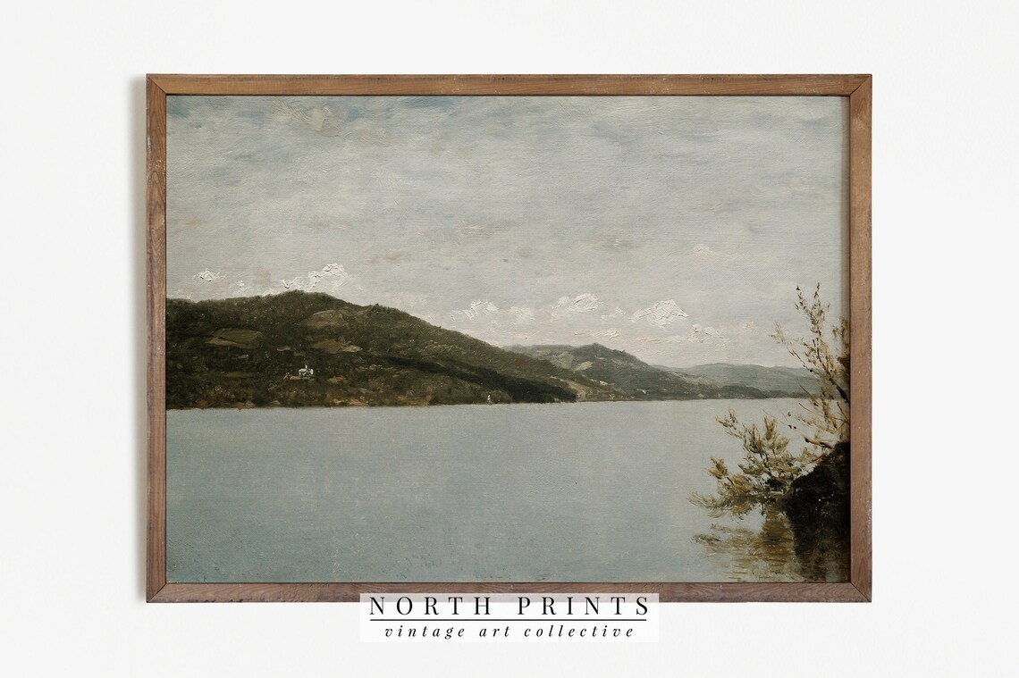Antique Lake Painting Vintage Print, Rustic Decor - Image 3