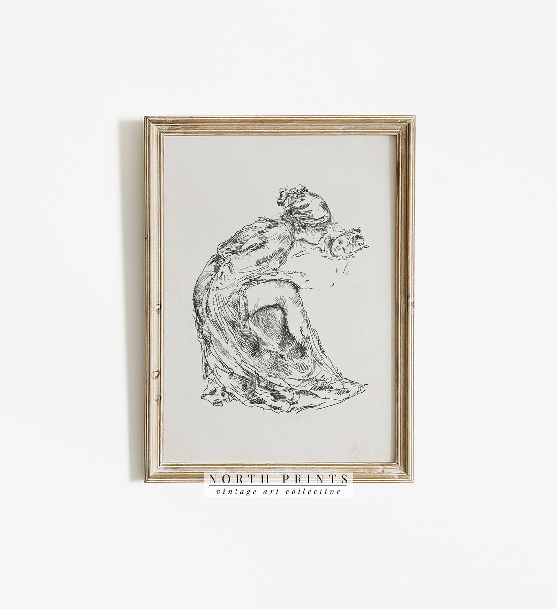 Mother and Child Vintage Sketch Nursery Art Print - Image 3