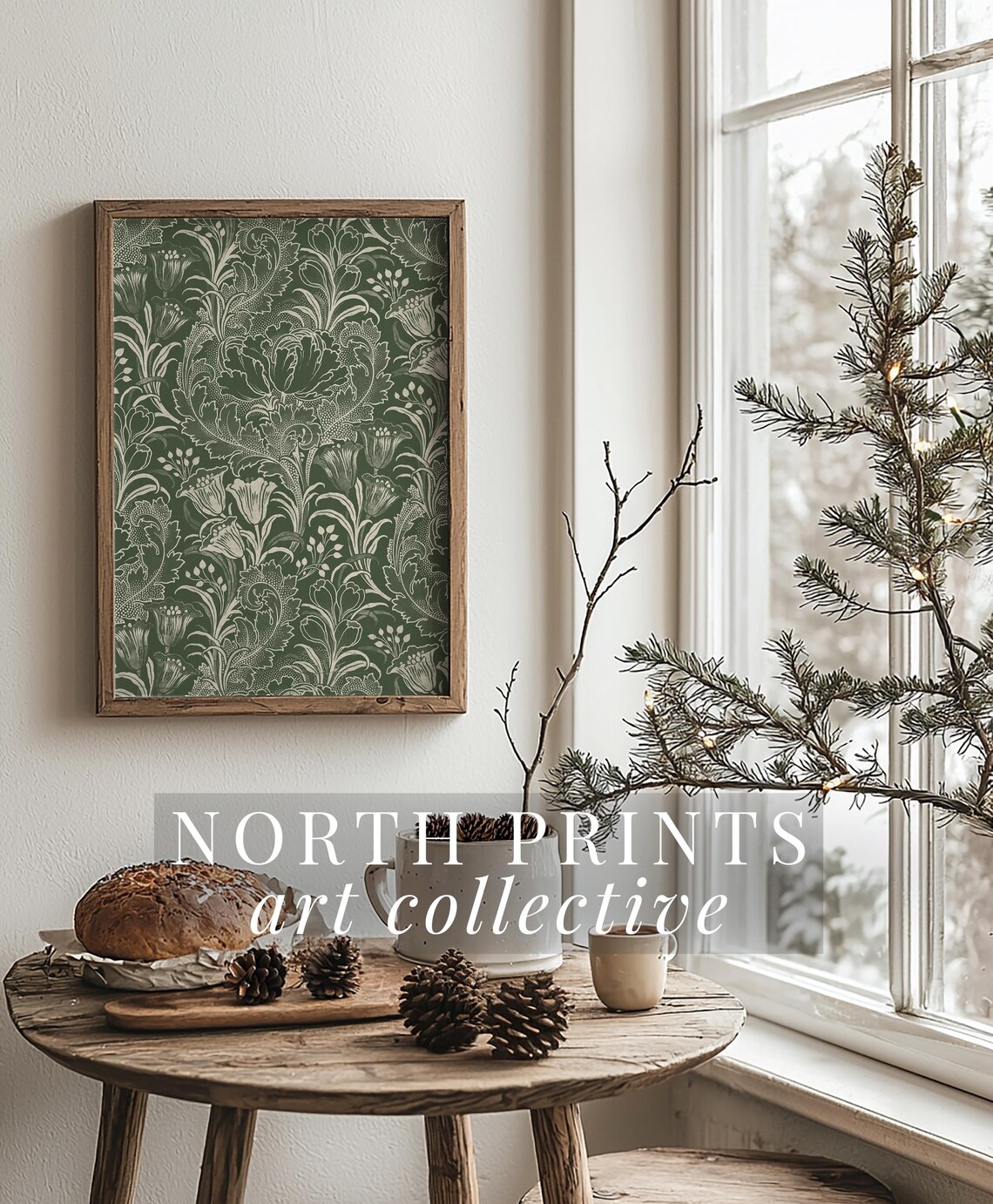 Tulip Print, Antique Green Floral Pattern Art Print - Image 2