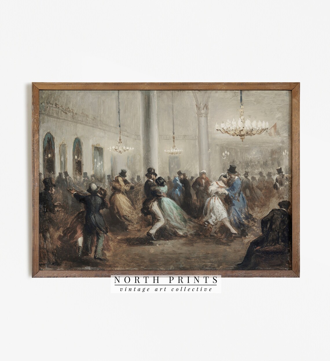 Vintage Grand Ballroom Waltz Dance Antique Oil Painting Print - Image 4