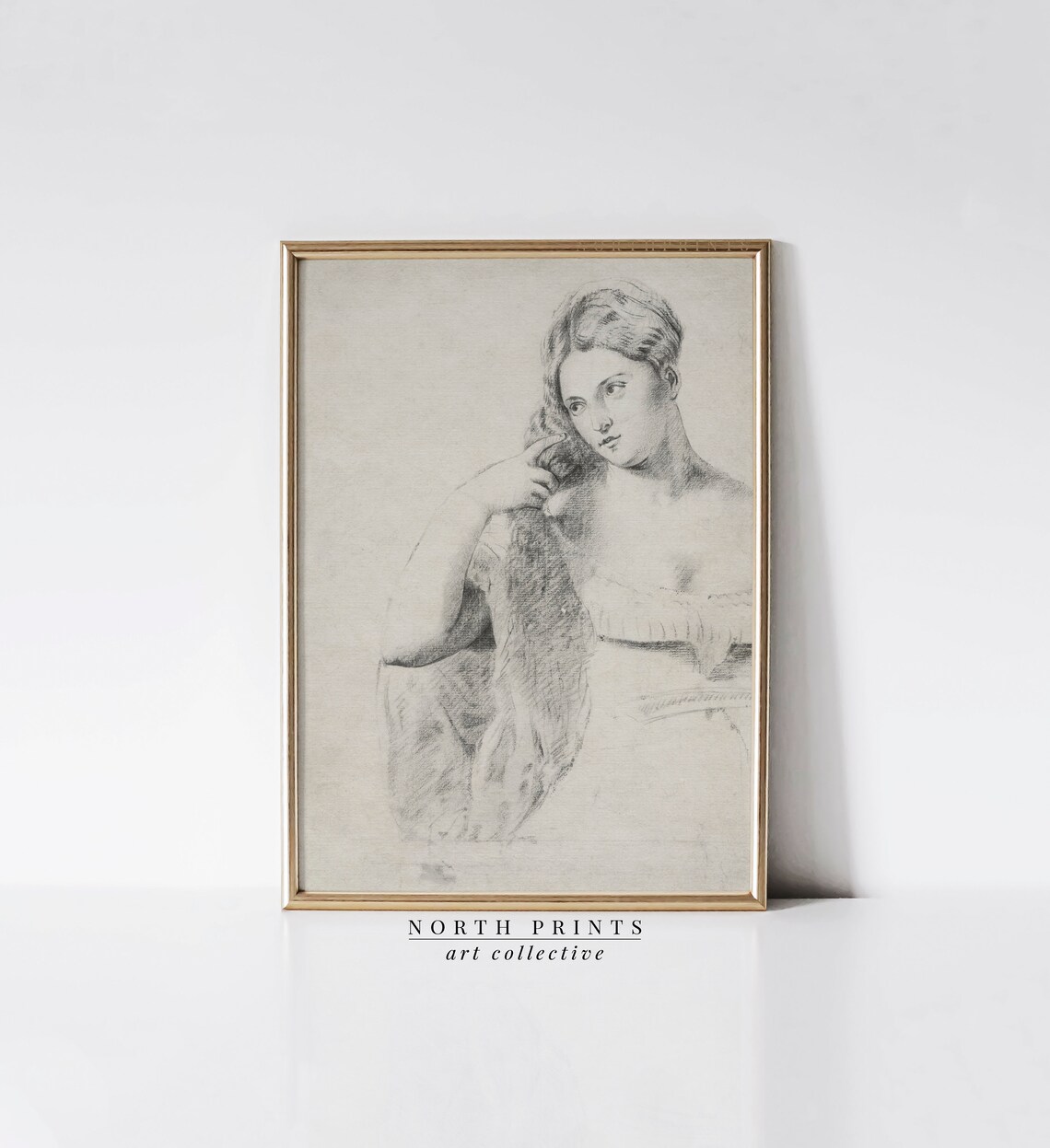 Antique Pencil Portrait Young Woman Neutral Vintage Sketch Poster - Image 3