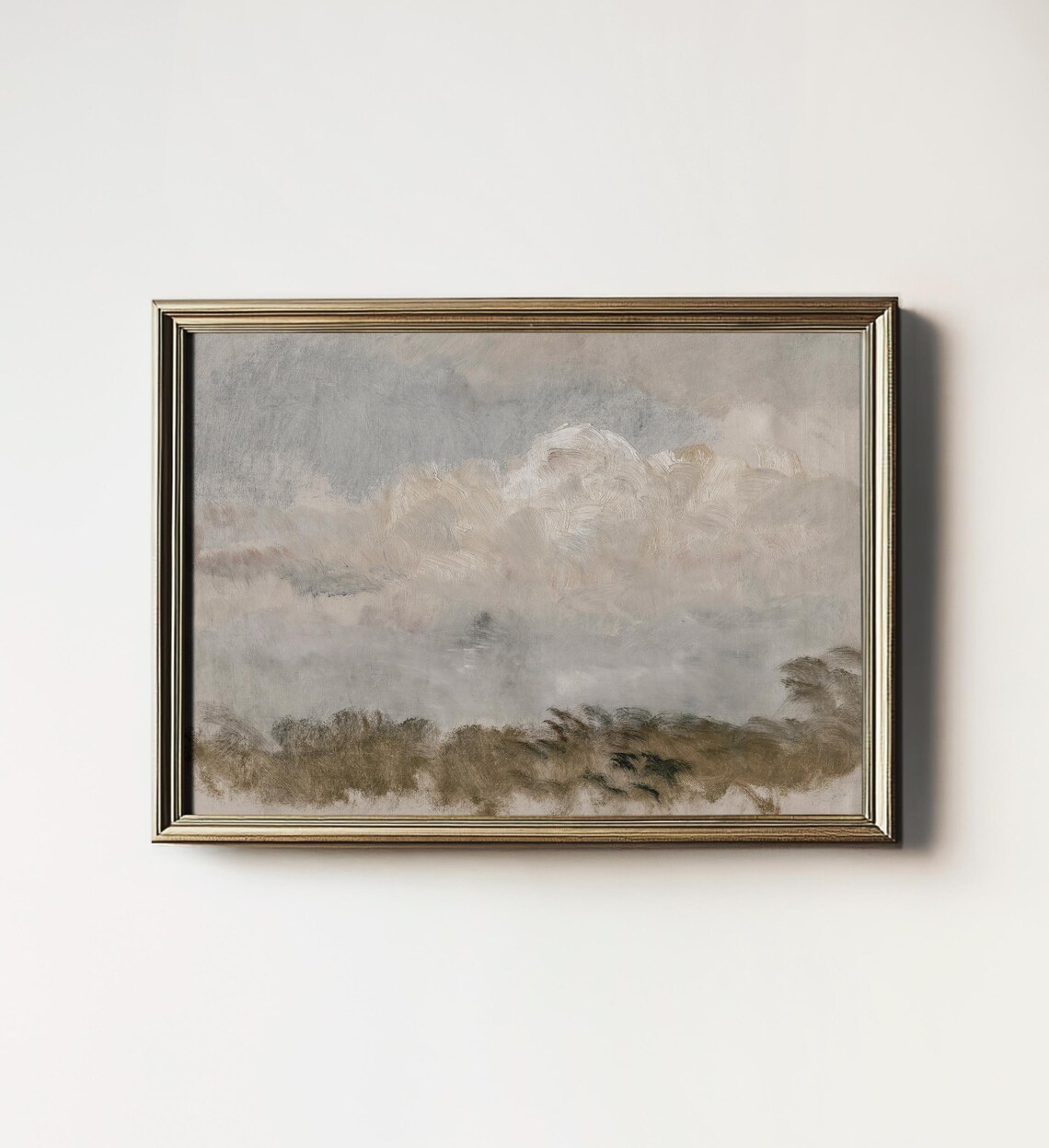 Vintage Cloud Painting, Neutral Country Farmhouse Art Print