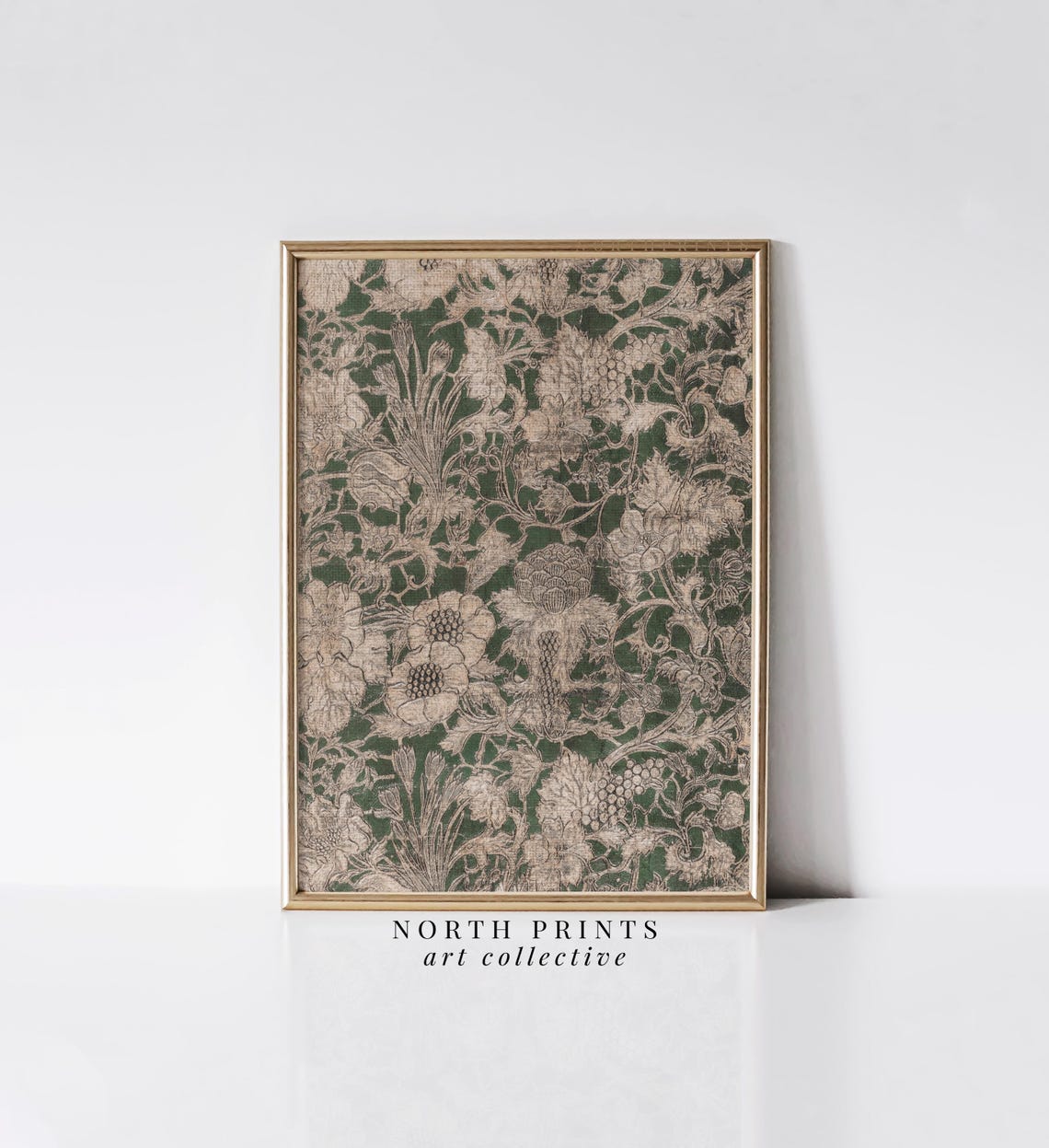 Antique Green Floral Tapestry Pattern Botanical Heritage Wall Poster