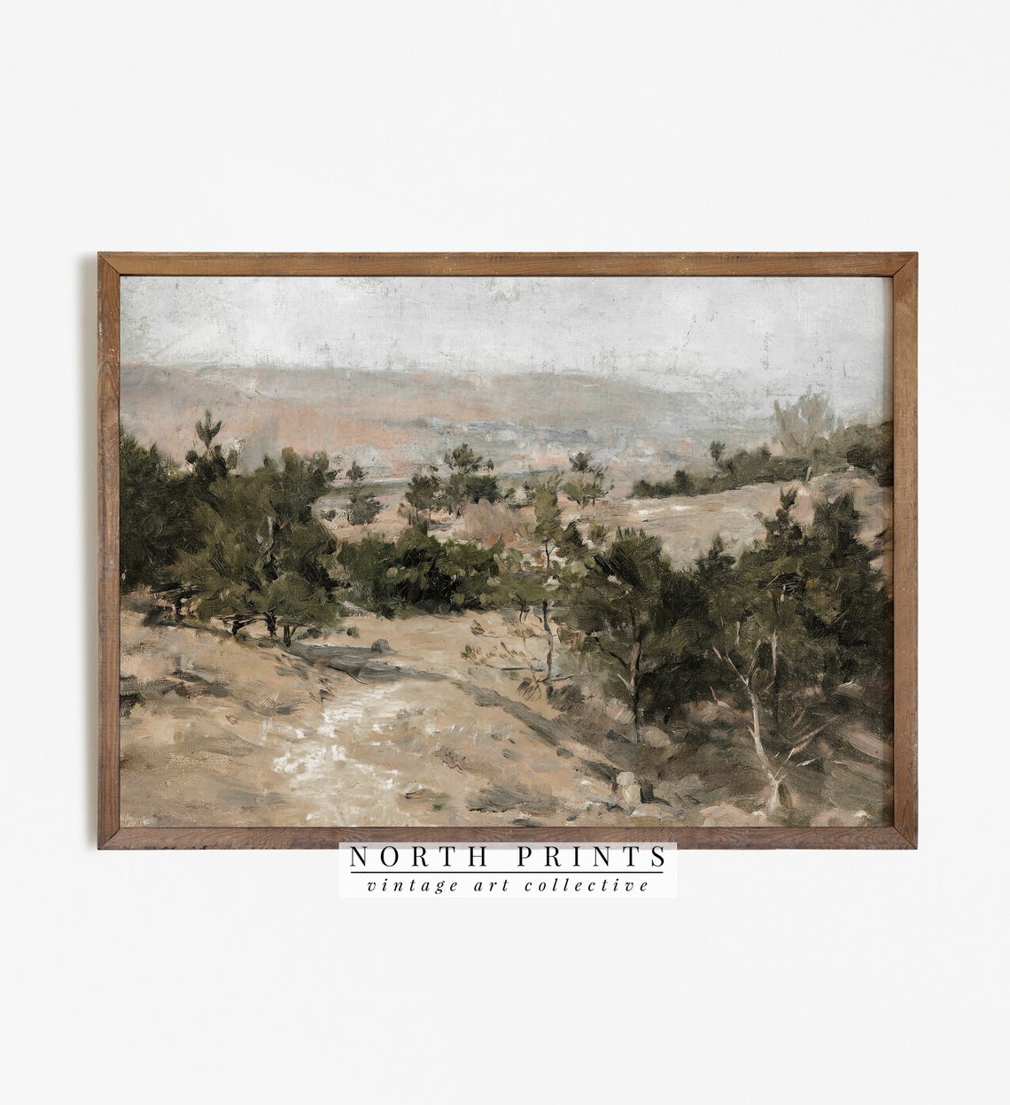 Pine Valley Distant Village Church Spire Hazy Vintage Painting Poster
