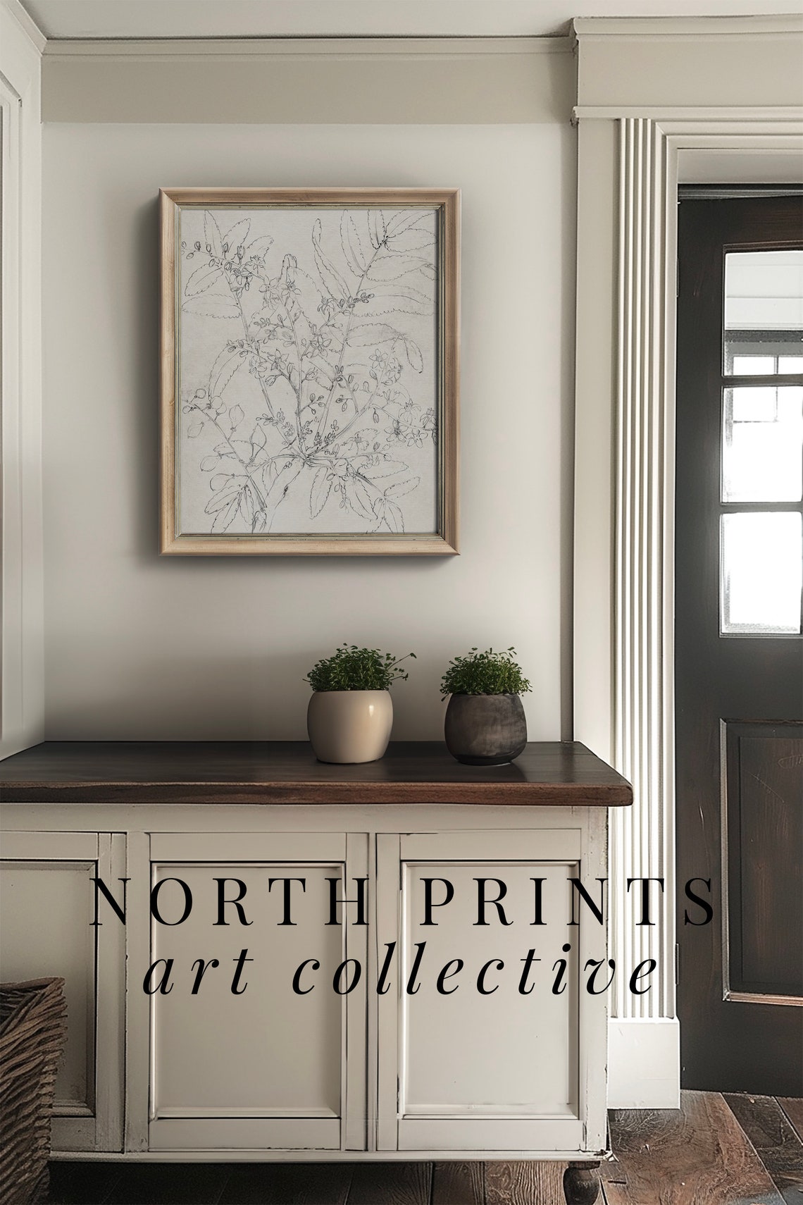 Neutral Vintage Botanical Sketch Leafy Stems Wildflowers Poster - Image 2
