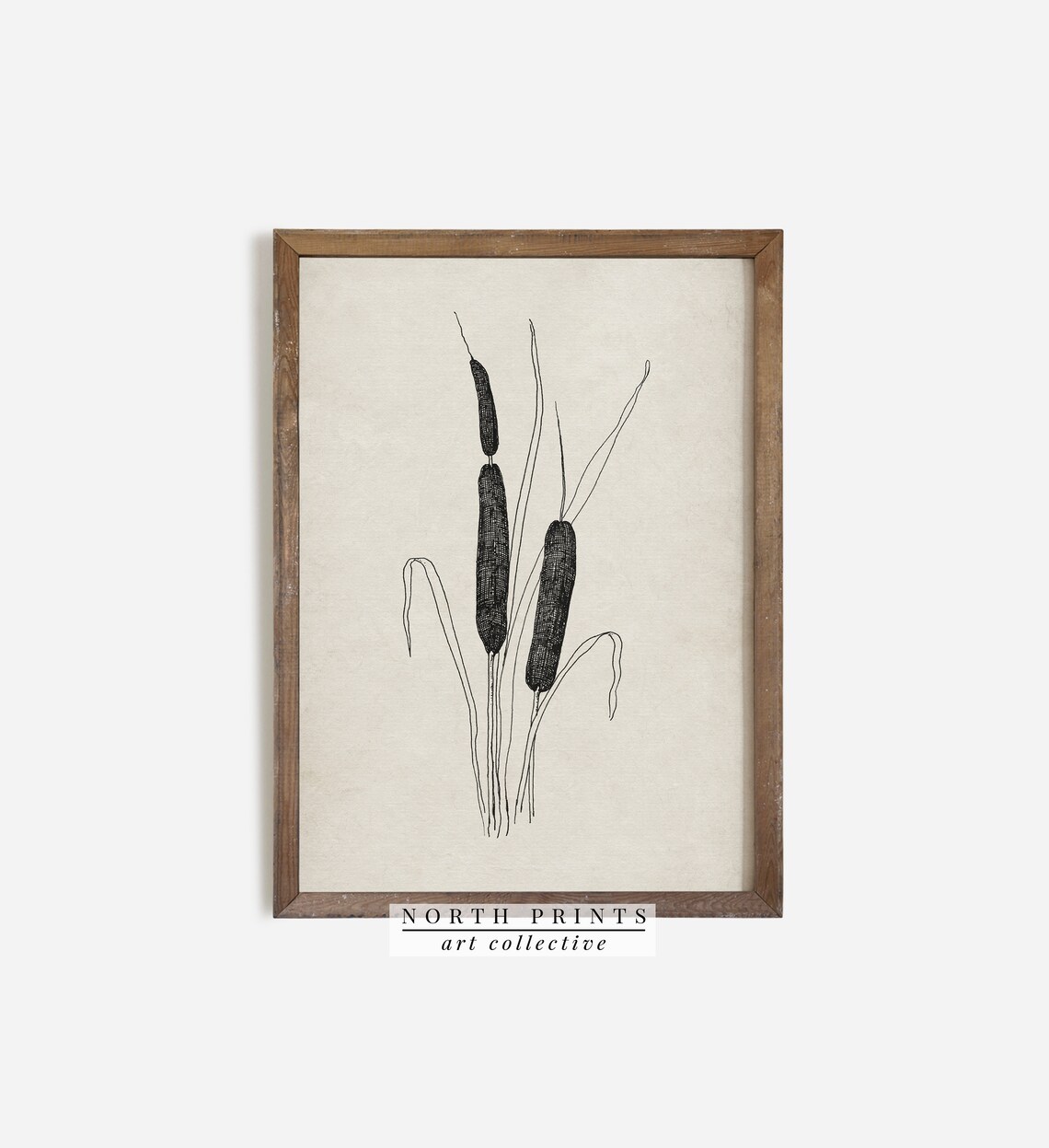 Minimalist Cattail Botanical Line Sketch Vintage Floral Poster - Image 2