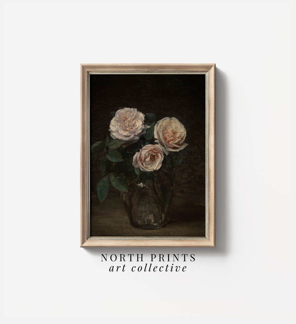 Vintage Rose Painting, Dark Academia Floral Art Print