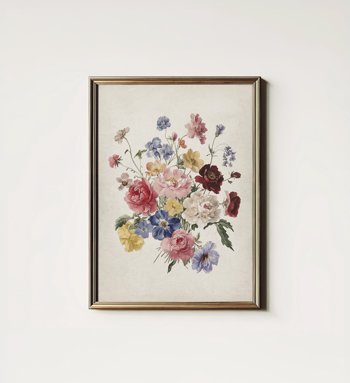 Victorian Botanical Watercolor English Garden Bouquet Art - Image 2