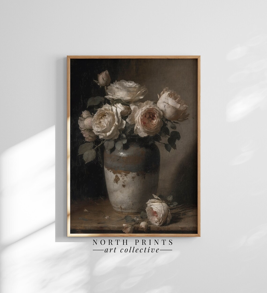 Rustic Still Life Roses, Neutral Farmhouse Art Print - Image 2