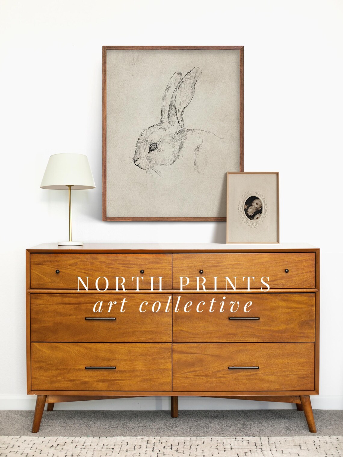 Rustic Rabbit Art Print, Neutral Nordic Bunny - Image 3