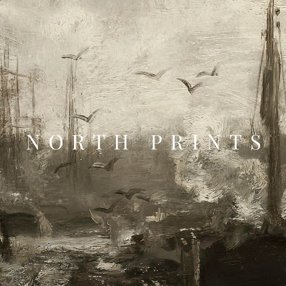 Moody Harbor Tall Sailing Ships Seagulls Dark Nautical Painting Poster - Image 4