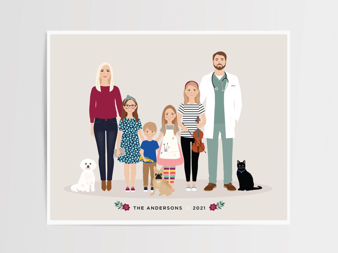 Custom Family Portrait, Size Upgrade - Image 5