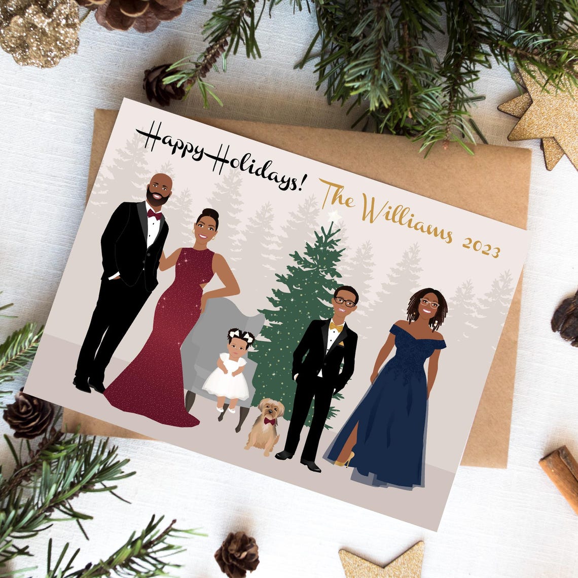 Personalized Christmas Cards Custom Pet Holiday Card Family Portrait Holiday Formalwear Family Holiday Card