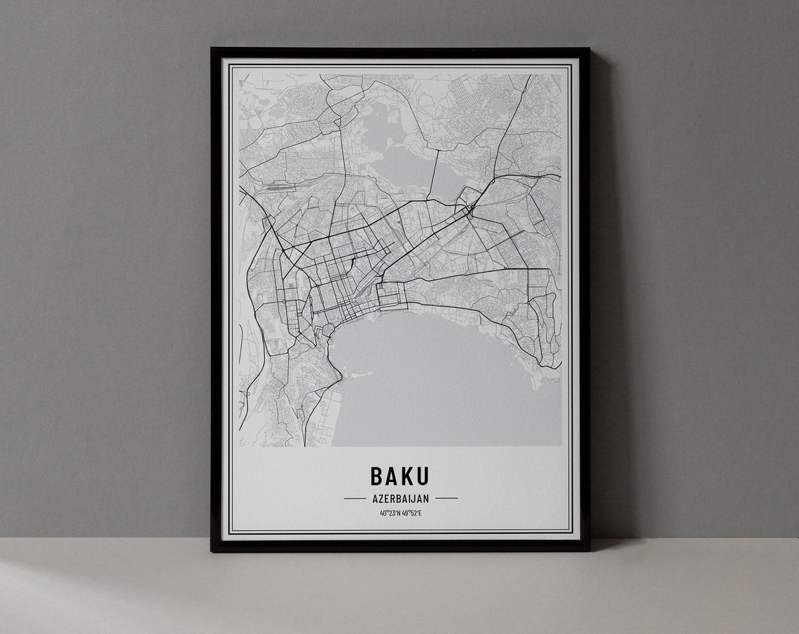 Baku Azerbaijan Map Print Baku Map Poster Baku Map Wall Art Baku Road Map Baku Art Print Baku City Coordinates City Of Baku