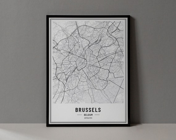 Brussels Belgium Map Print, Travel Poster