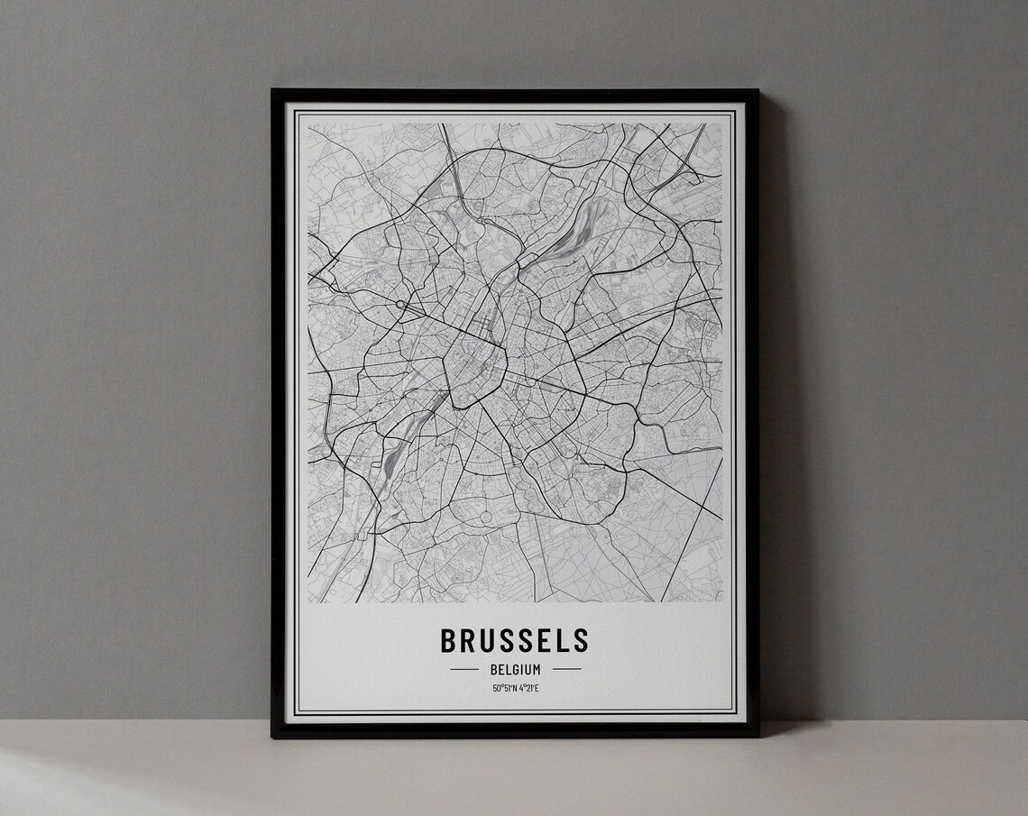 Brussels Belgium Map Print, Travel Poster