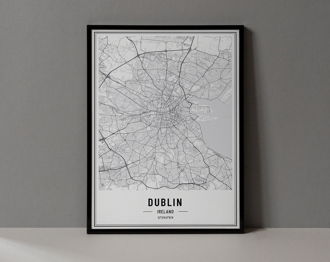 Dublin Ireland Minimal Black and White City Street Map Poster