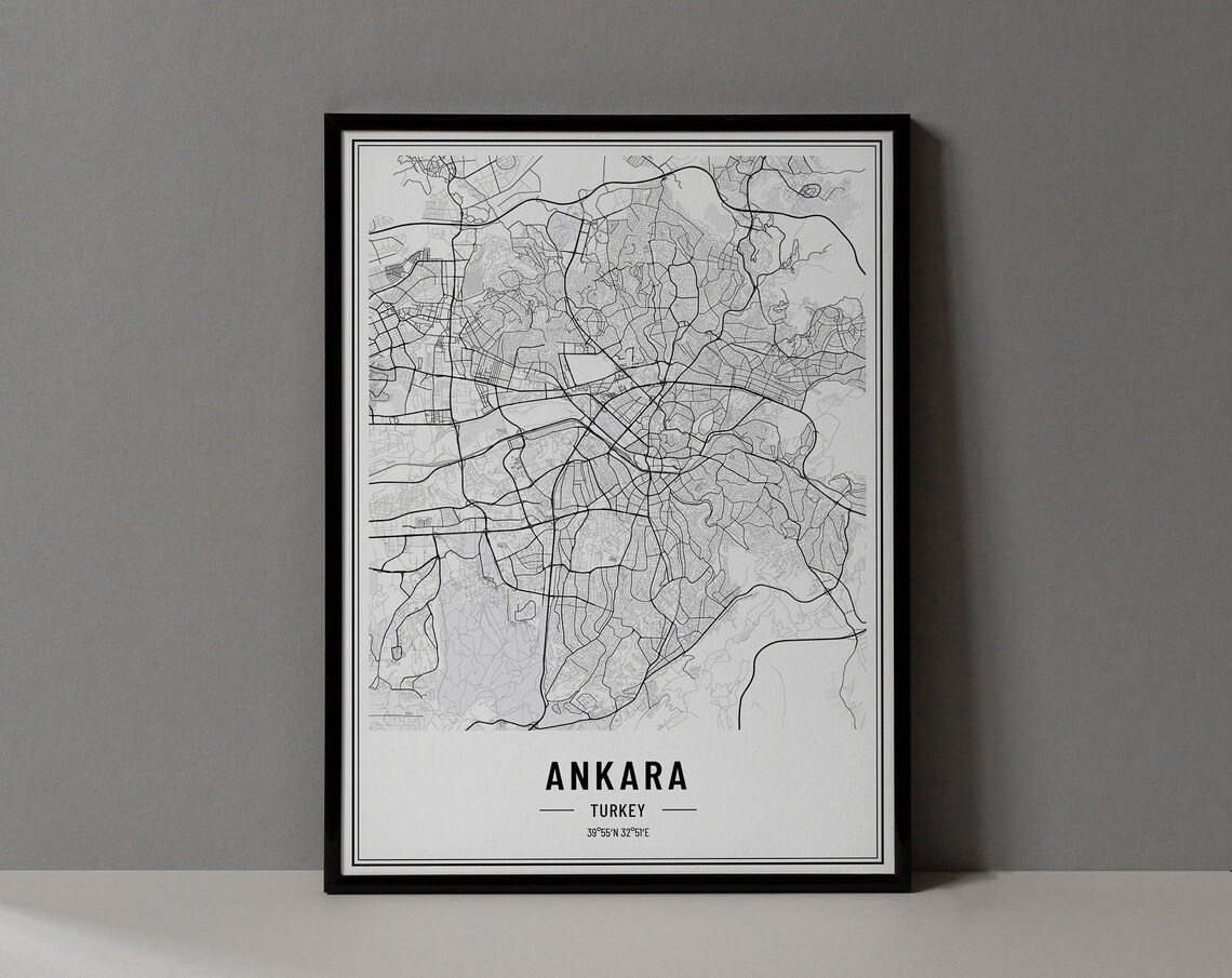 Ankara Turkey Minimalist Black White City Street Map Art Poster