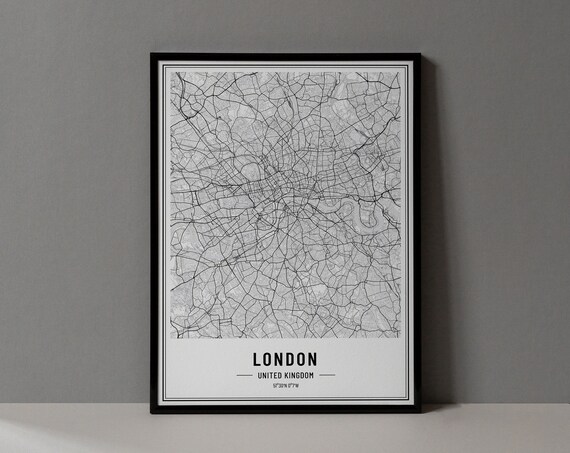 London United Kingdom Black and White Minimalist City Map Poster