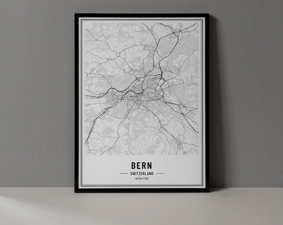 Bern Switzerland Minimalist City Street Map Art Decor Poster