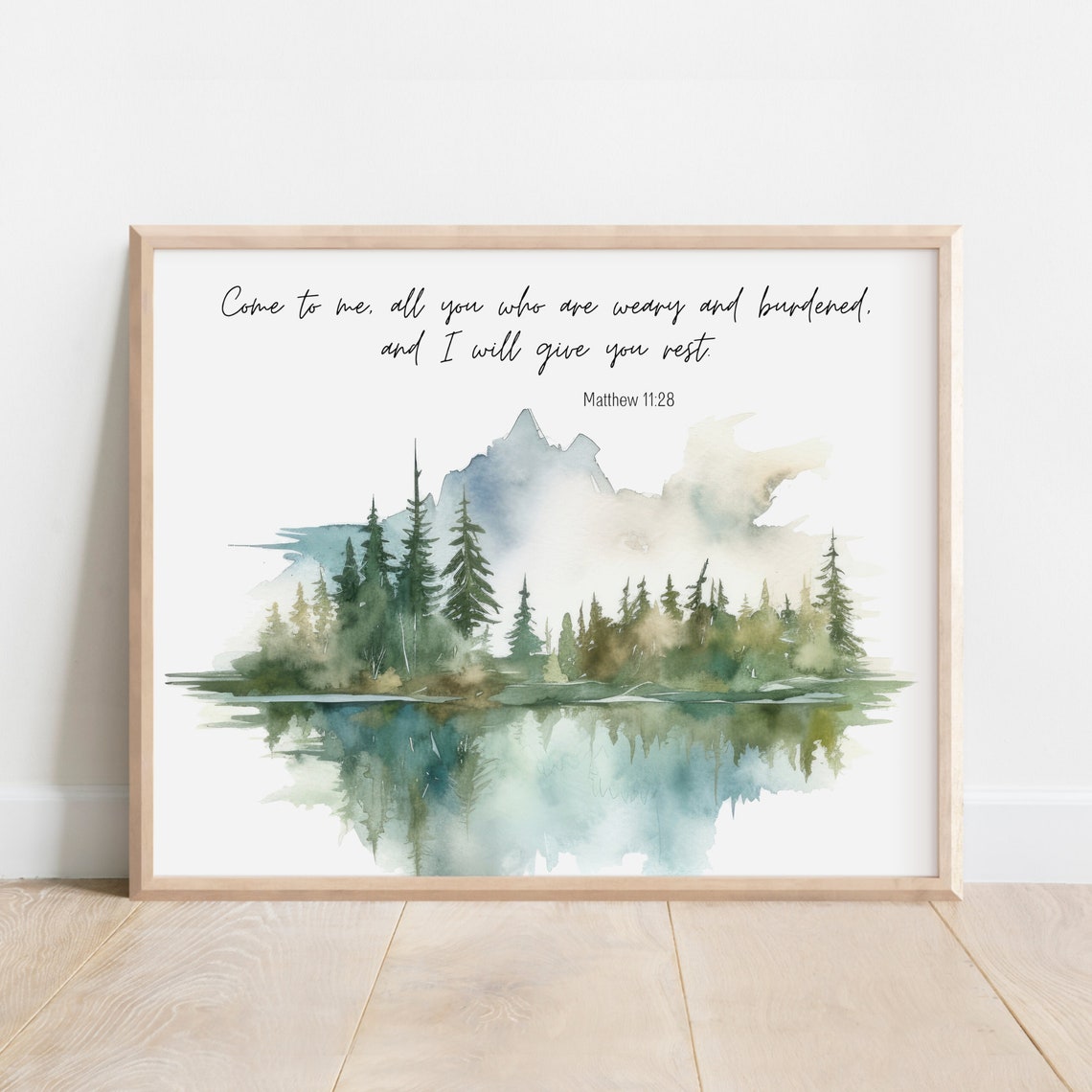 Matthew 11 28 Come To Me I Will Give You Rest Watercolor Forest Print