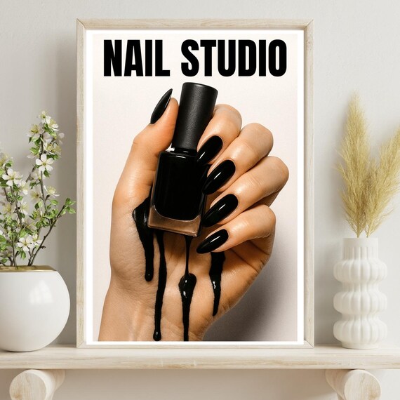 Nail Studio Black Polish Dripping Hand Bold Beauty Salon Poster