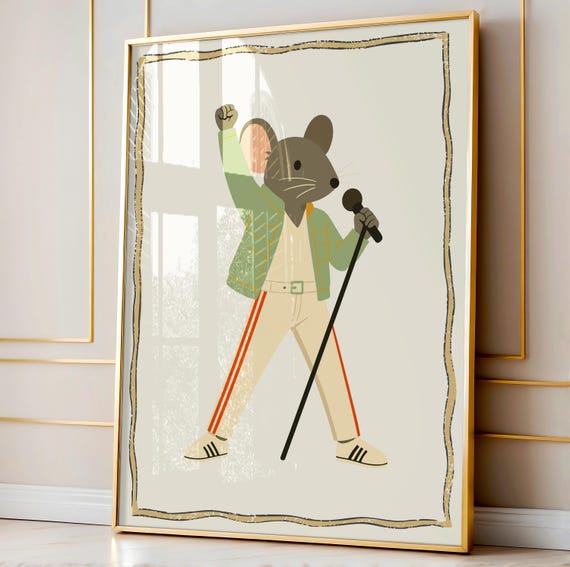 Rockstar Mouse Nursery Wall Art Whimsical Animal Baby Room Print Kids Playroom Decor Shower Gift