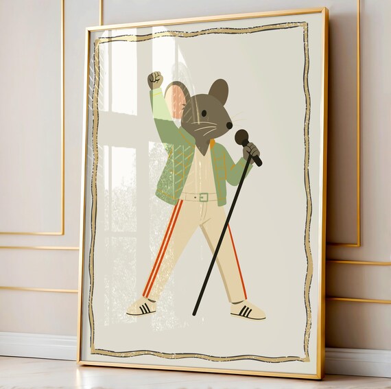 Rockstar Mouse Singer With Microphone Whimsical Nursery Wall Art