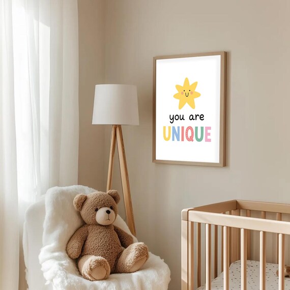 You Are Unique Cheerful Smiling Star Nursery Affirmation Poster