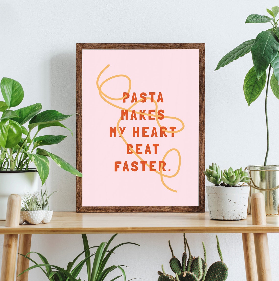 Pasta Makes My Heart Beat Faster Pink Retro Kitchen Quote Poster