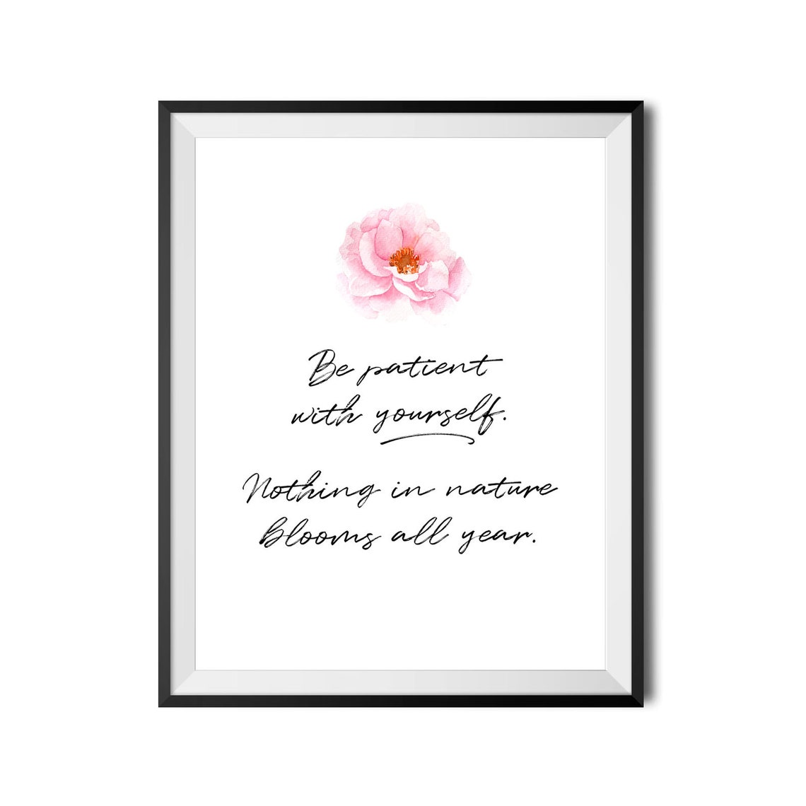 Be Patient With Yourself Nature Blooms Pink Peony Watercolor Poster - Image 3