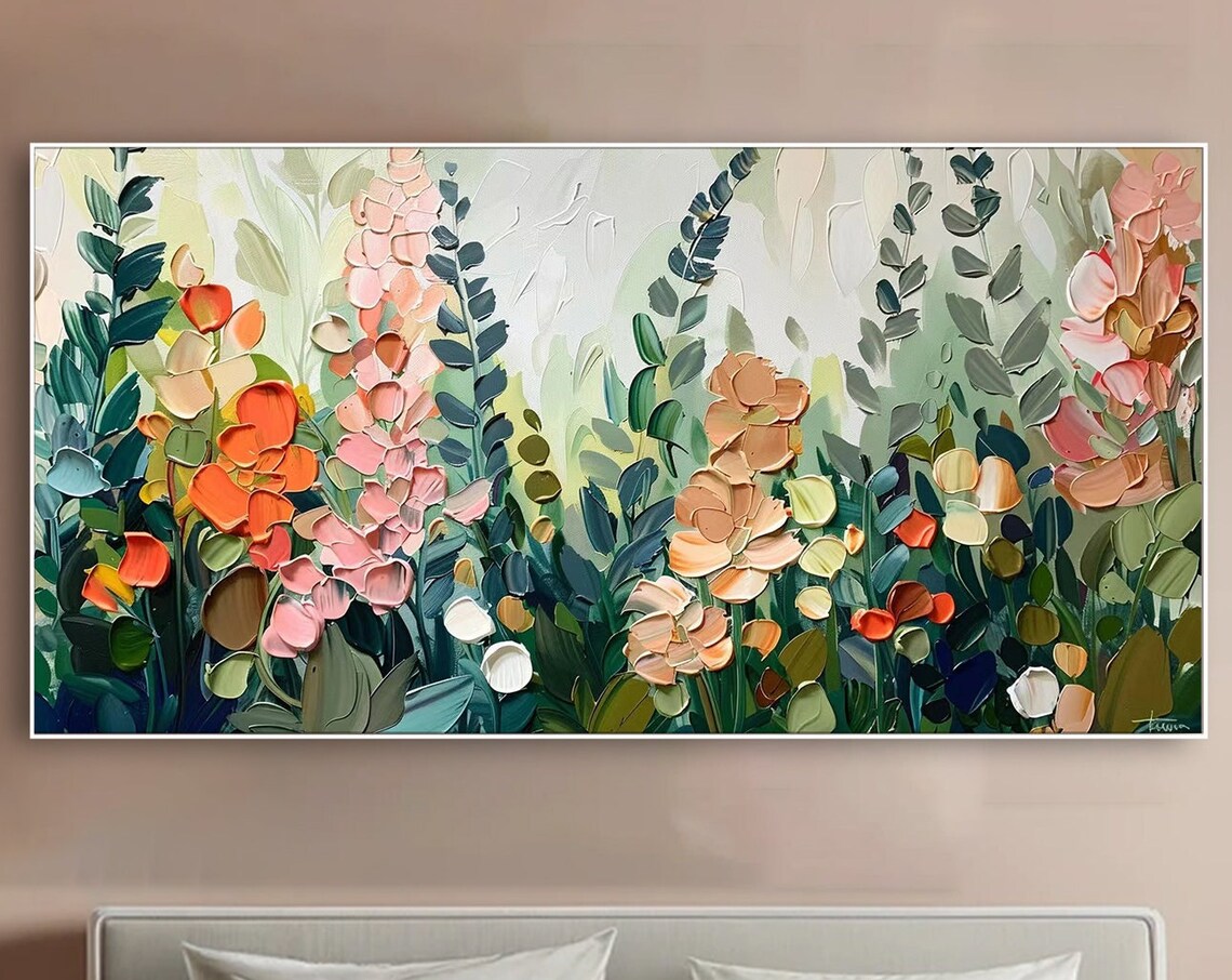 Dreamy Blooms Flower Painting, Neutral Tones Art Print