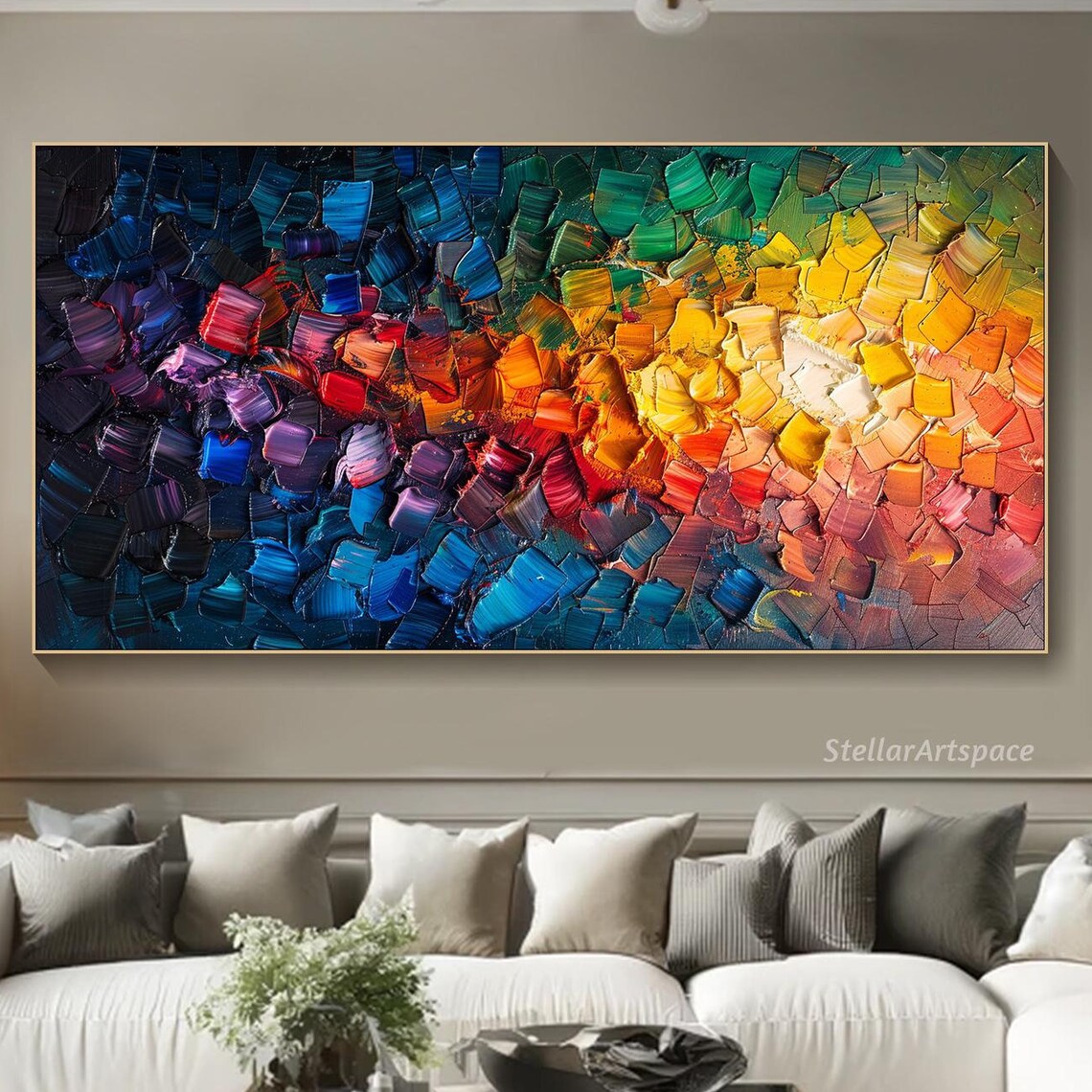 Abstract Impasto Art Print, Multicolored Modern Expressionist